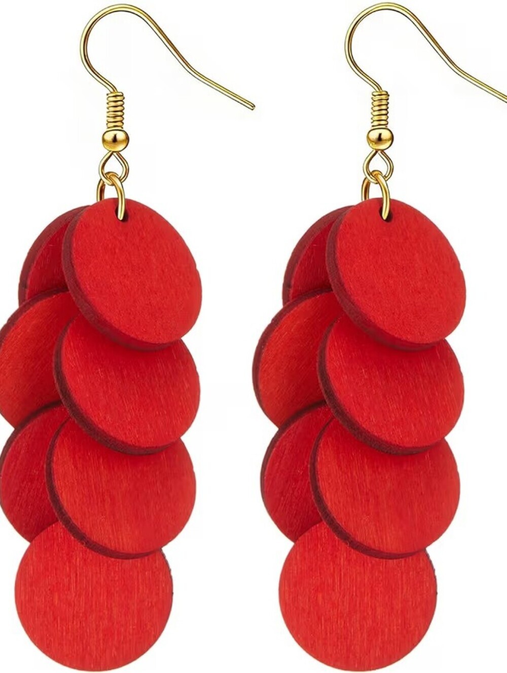 Bohemian Wooden Layered Disc Dangle Earrings Boho Round Drop Lightweight
